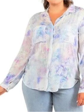 DEX Women's Pastel Print Long Sleeves Button Down Top - XS
